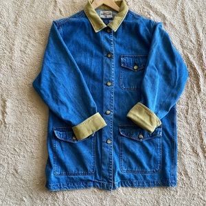 Vintage High Sierra Oversized Denim Jacket Tan Corduroy Details Dunagrees